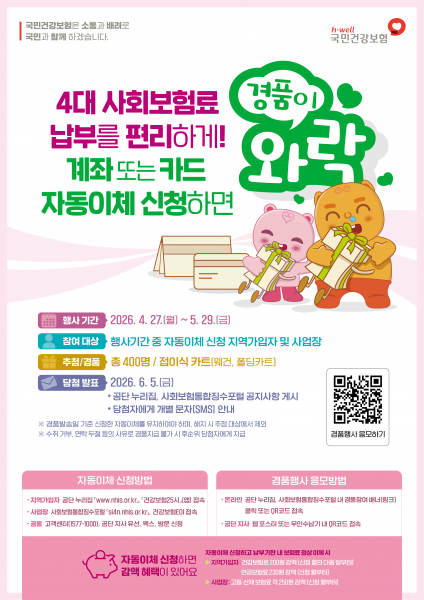 건강보험공단, 4대 사회보험료 자동이체 신청 경품행사 실시