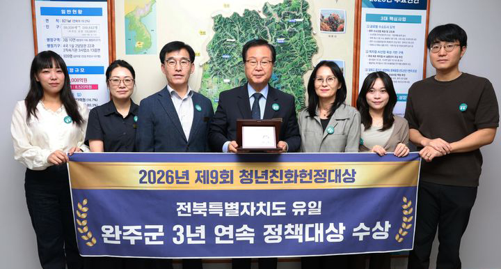 완주군, ‘청년친화헌정대상’ 3년 연속 수상